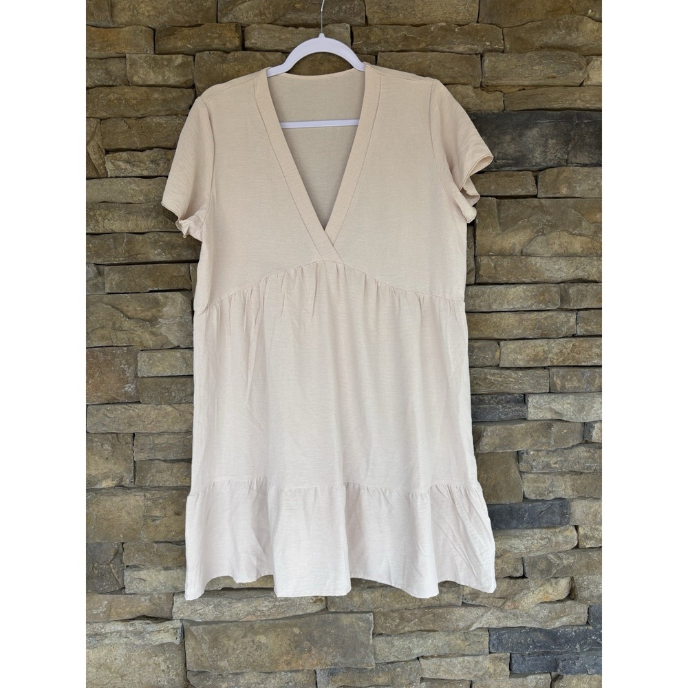 SHEIN Large‎ Ruffle Flowy Dress Cream Knee Length